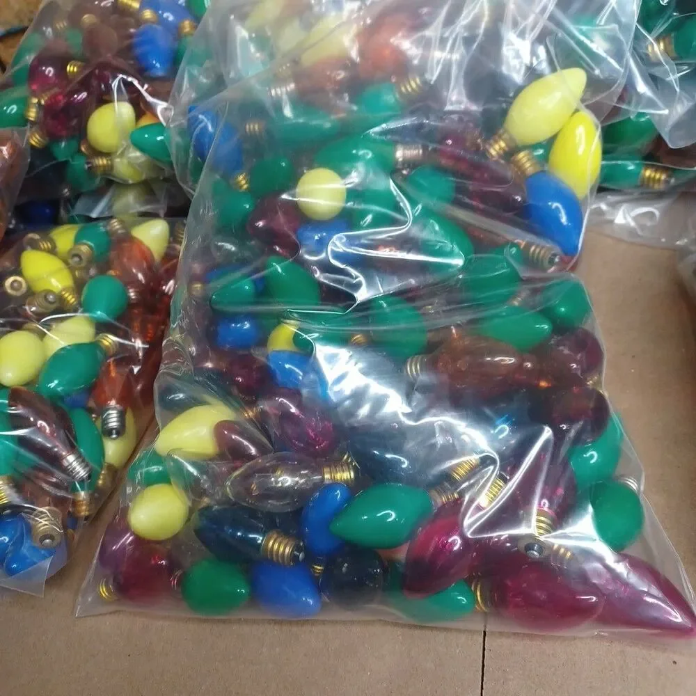 Lot 110 Colored Christmas Light Bulbs - C 7 Show Light Multicolor Some Blink